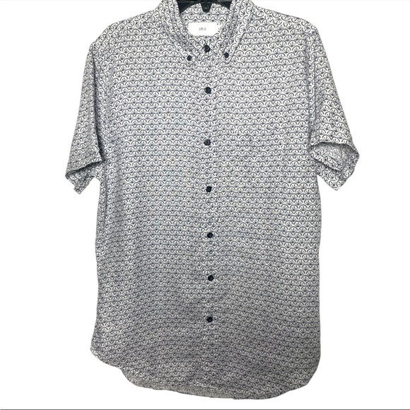 Onia Men's 100% Linen gray white  Geo camp Button Up casual Shirt Size Small - Picture 1 of 4